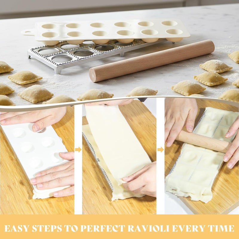 Krbnk Pasta Making Tools,13PCS Wood Pasta Making Kit with Pasta Rolling Pin,Ravioli Mold,Ravioli Cutter,Gnocchi Board,Pasta Stamps,Dumpling Tools,Stick Dough Scraper Making Accessories - Image 4